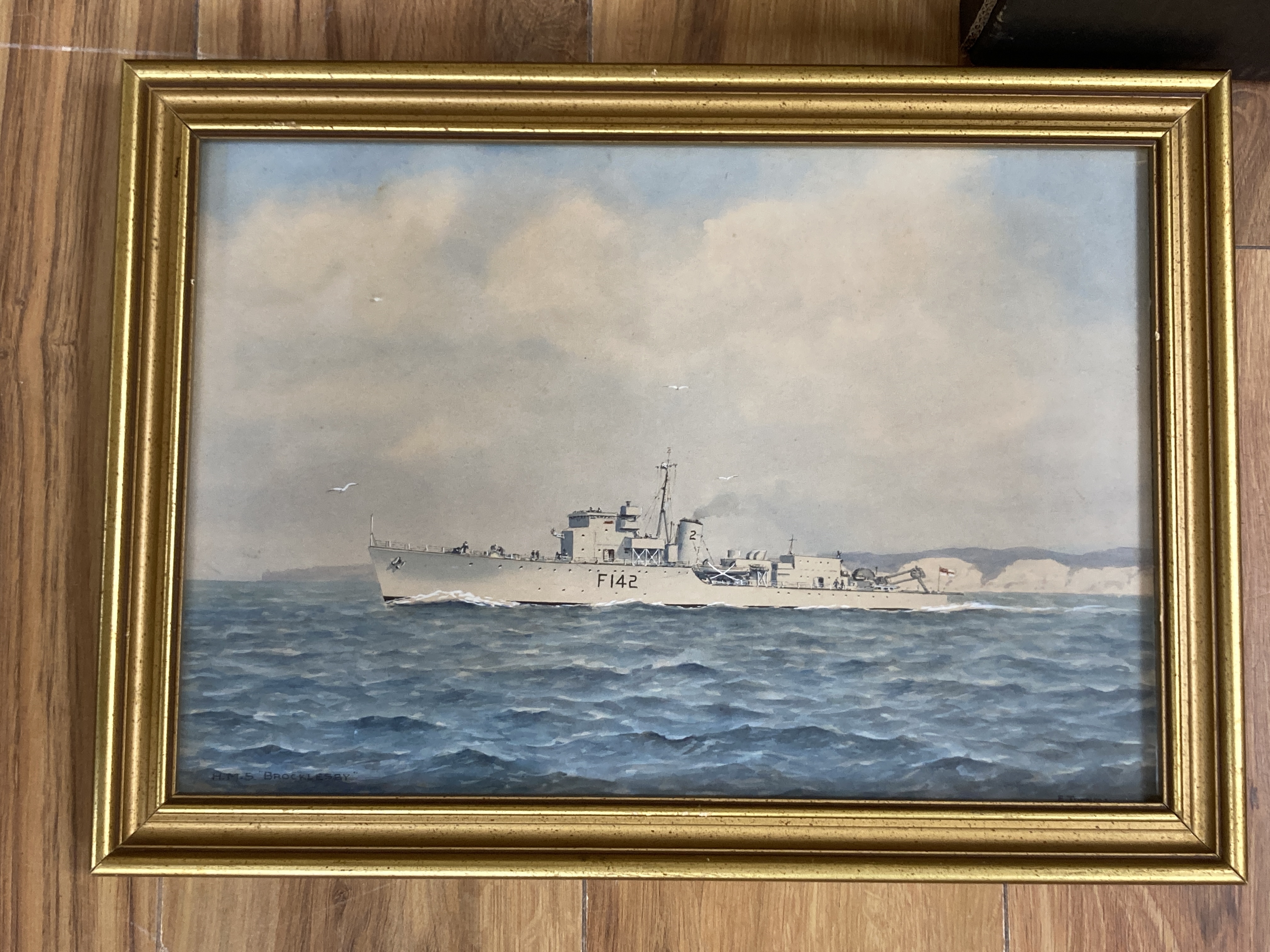 Cdr Eric Erskine Tufnell RN (1888-1978), watercolour, HMS Brocklesby, signed, 25 x 36cm